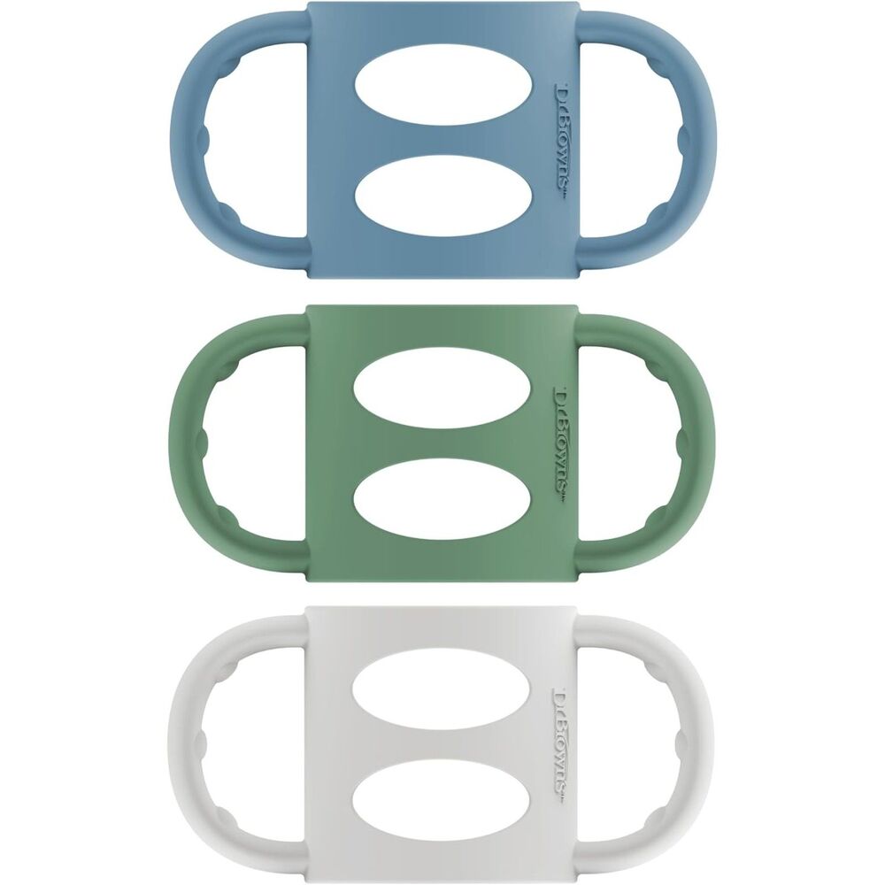 Dr. Brown's Narrow Baby Bottle Handles, Blue, Green, Gray, 4m+, 3-Pack